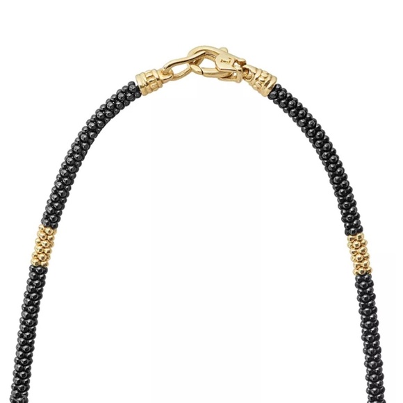 LAGOS Gold & Black Caviar 18K Gold & Ceramic Long Station Necklace 16" - Picture 5 of 6